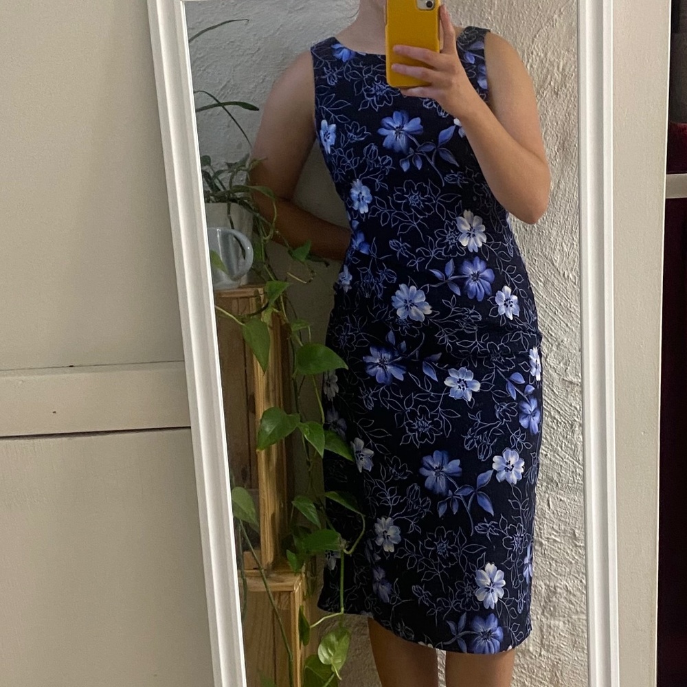 Blue Floral Y2K Midi Sheath Dress